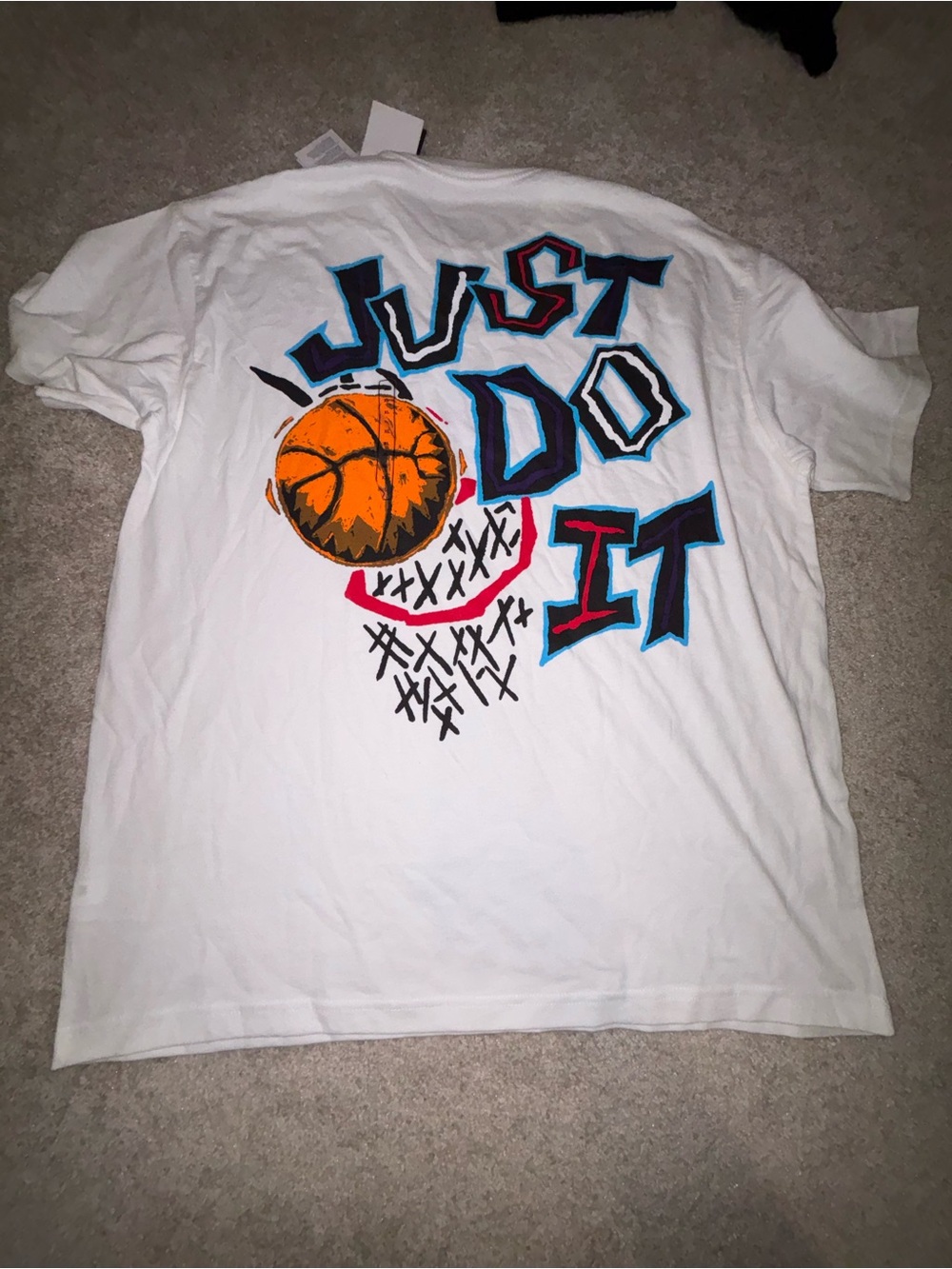Mens Adult White "Just Do It" Graphic Basketball Tee